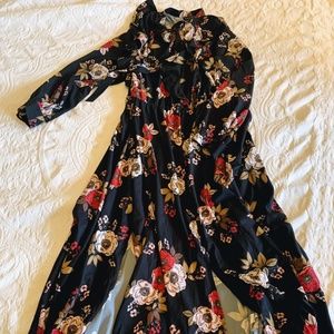 Eloquii long sleeve floral maxi dress with ruffles
